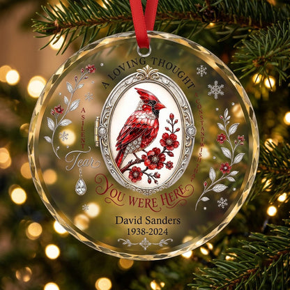Personalized Cardinal Locket Memorial A Loving Thought Round Glass Ornament
