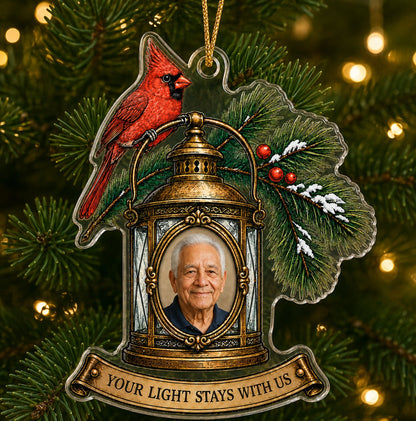Personalized Memorial Photo Cardinal Lantern Christmas Ornament