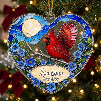 Personalized Red Cardinal Heart Memorial Acrylic Ornament