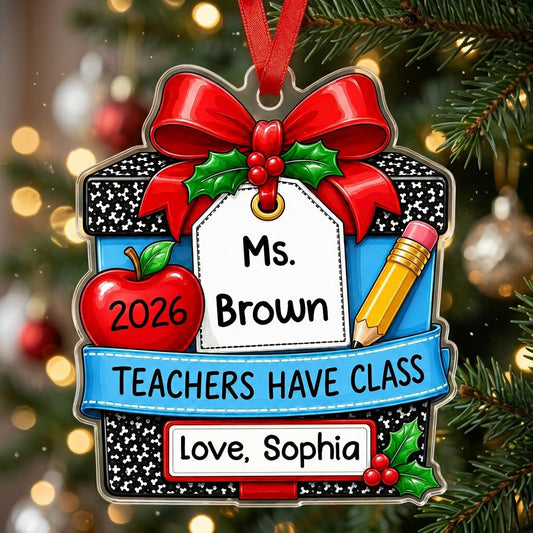 Personalized Teacher Composition Notebook Gift Box Acrylic Ornament, Custom Appreciation Keepsake