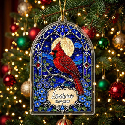 Personalized Red Cardinal Gothic Arch Memorial Acrylic Ornament