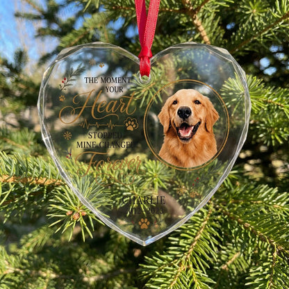Personalized Dog Memorial Photo The Moment Your Heart Stopped Heart Glass Ornament
