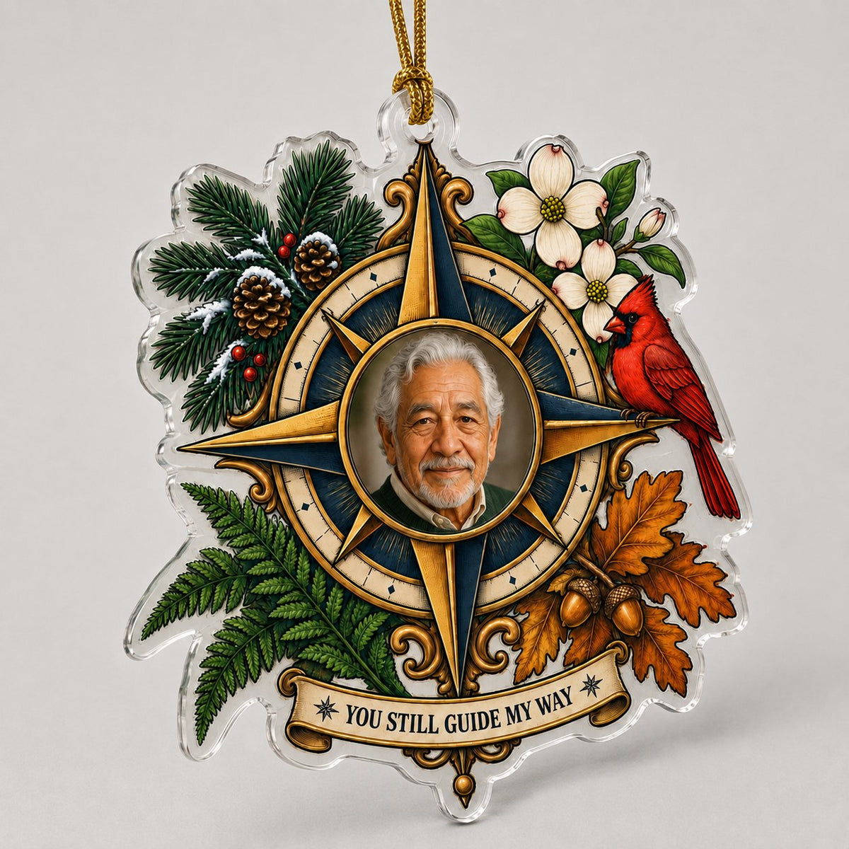 Personalized Memorial Photo Compass Cardinal Christmas Ornament