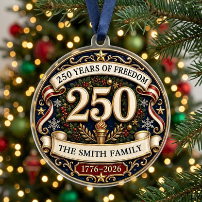 Personalized America 250th Medallion Acrylic Ornament, Custom Patriotic Holiday Keepsake