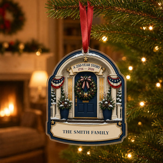 Personalized America 250th Anniversary Front Porch Acrylic Ornament, Custom Patriotic Keepsake