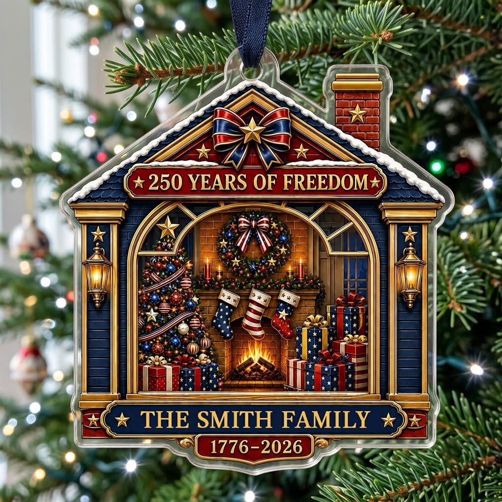 Personalized America 250th Fireplace Living Room Acrylic Ornament, Custom Patriotic Keepsake