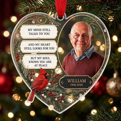 Personalized Cardinal Heart Photo Memorial Acrylic Ornament