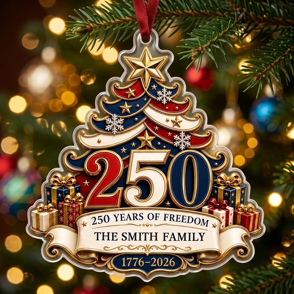 Personalized America 250th Tree of Freedom Acrylic Ornament, Custom Patriotic Holiday Keepsake