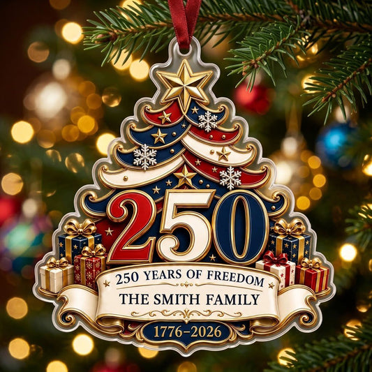 Personalized America 250th Tree of Freedom Acrylic Ornament, Custom Patriotic Holiday Keepsake