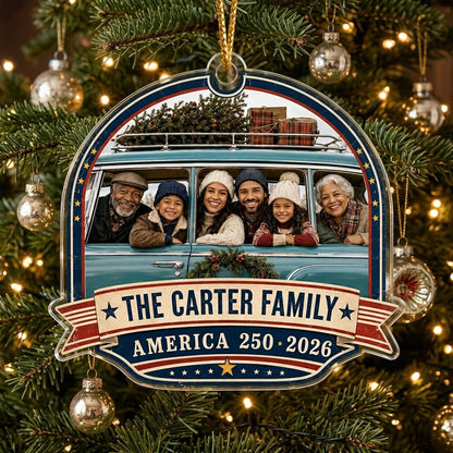 Personalized America 250 Family Photo Christmas Ornament 2026