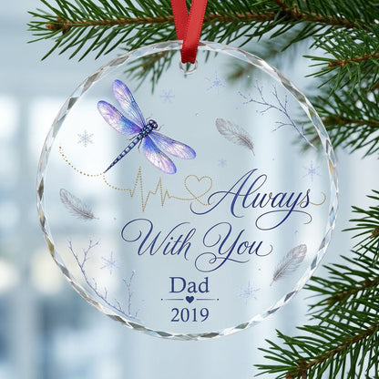 Personalized Dragonfly Memorial Always With You Heartbeat Round Glass Ornament