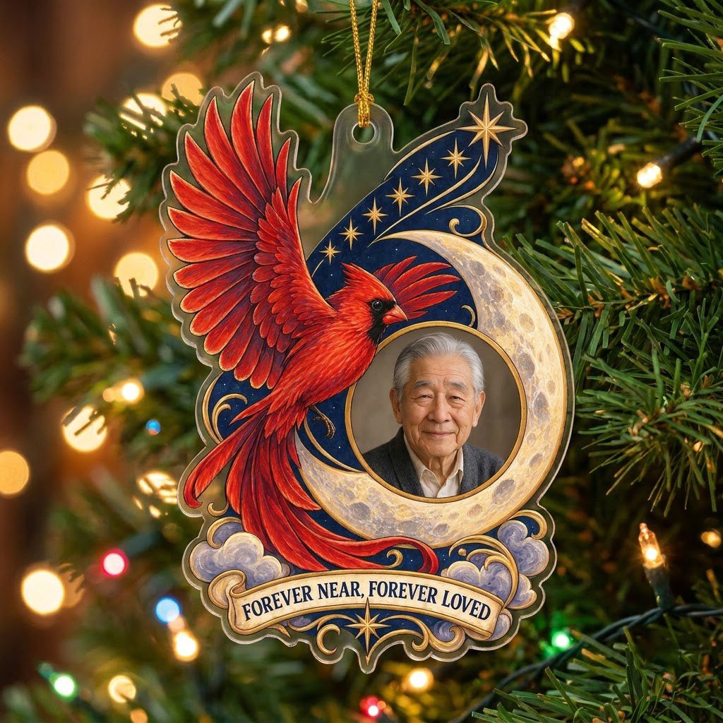 Personalized Memorial Photo Cardinal Moon Christmas Ornament