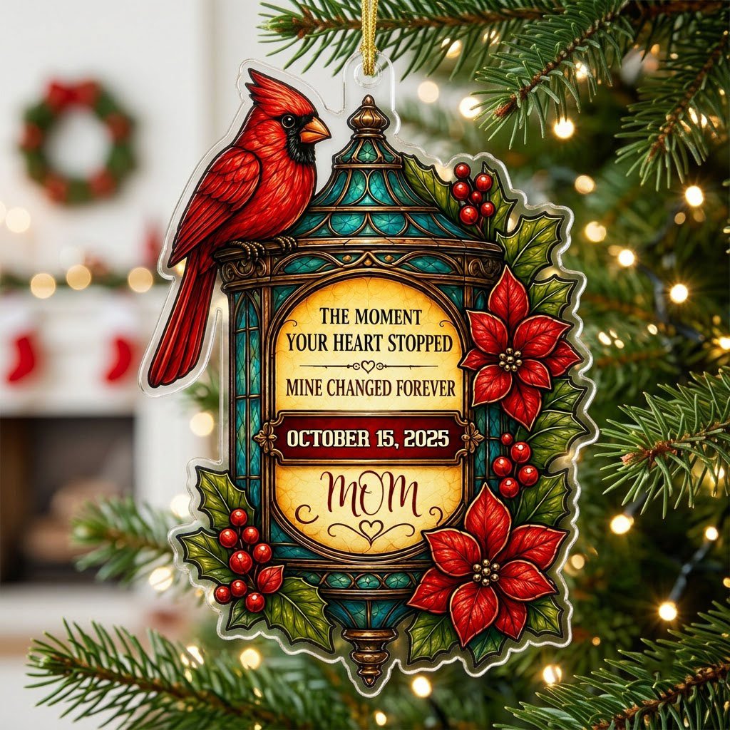 Personalized Red Cardinal Lantern Memorial Acrylic Ornament