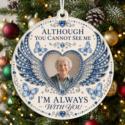 Personalized Sapphire Angel Wings Heart Photo Memorial Acrylic Ornament