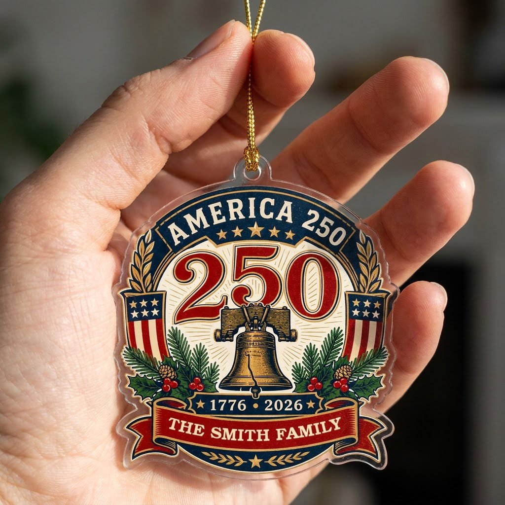 Personalized America 250 Liberty Bell Acrylic Ornament, Custom Patriotic Holiday Keepsake