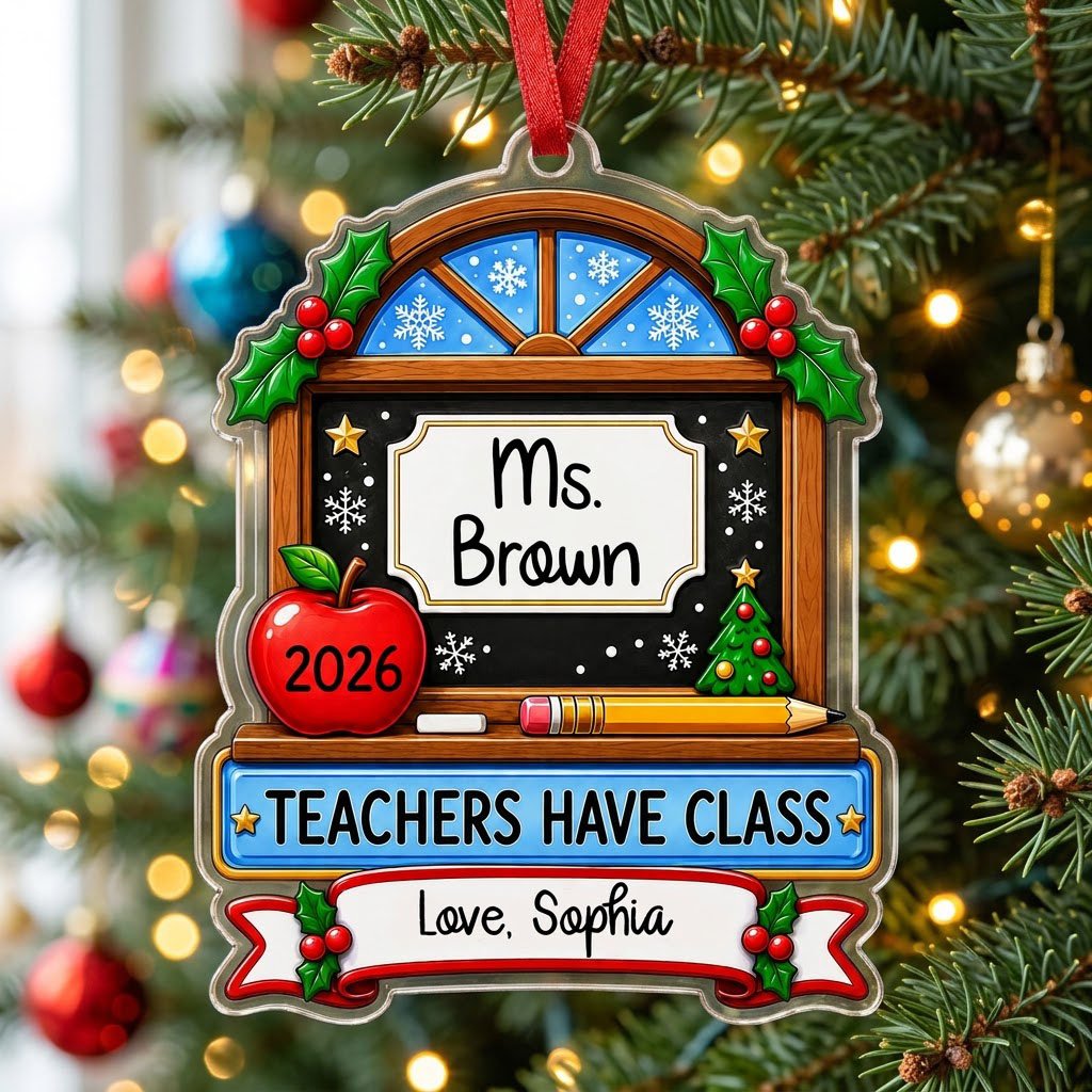 Personalized Classroom Blackboard Teacher Acrylic Ornament, Custom School Keepsake