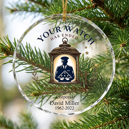 Personalized Police Memorial Your Watch Has Ended Lantern Round Glass Ornament