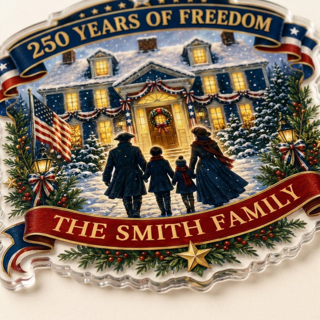 Personalized America 250th Years of Freedom Acrylic Ornament, Custom Patriotic Holiday Keepsake