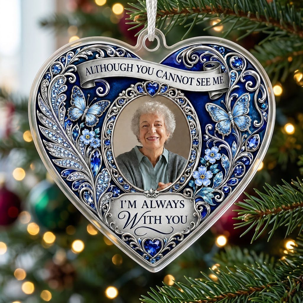 Personalized Sapphire Heart Photo Memorial Acrylic Ornament