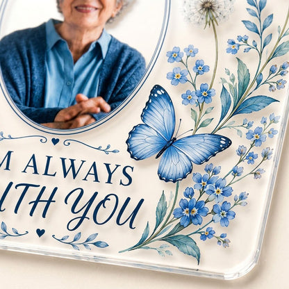 Personalized Blue Butterfly Floral Photo Memorial Acrylic Ornament