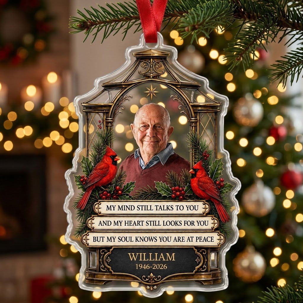 Personalized Cardinals Vintage Lantern Photo Memorial Acrylic Ornament
