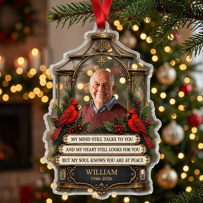 Personalized Cardinals Vintage Lantern Photo Memorial Acrylic Ornament