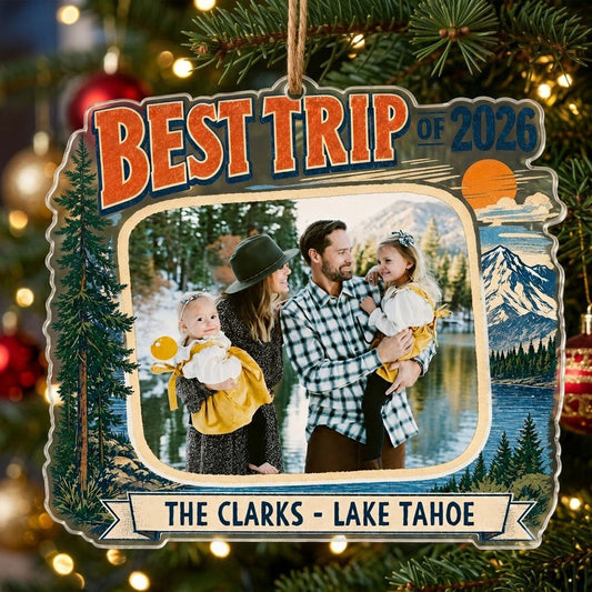 Personalized Best Trip Photo Lake Mountain Acrylic Ornament