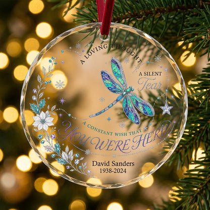 Personalized Dragonfly Memorial You Were Here Round Glass Ornament