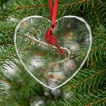 Personalized Cardinal Memorial My Mind Still Talks To You Heart Glass Ornament