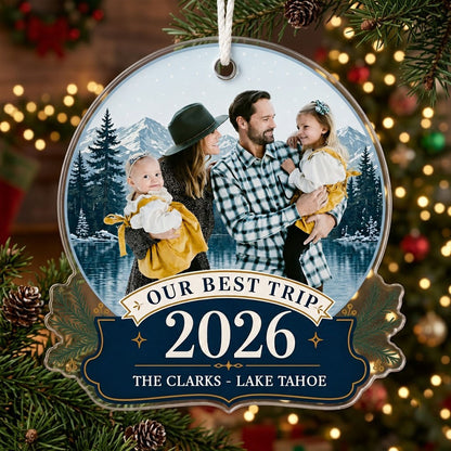 Personalized Our Best Trip Snow Globe Photo Acrylic Ornament
