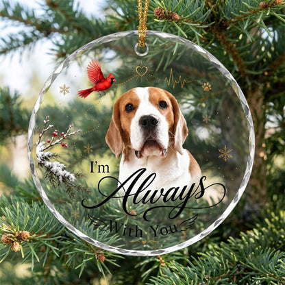 Personalized Dog Memorial Photo I'm Always With You Cardinal Round Glass Ornament