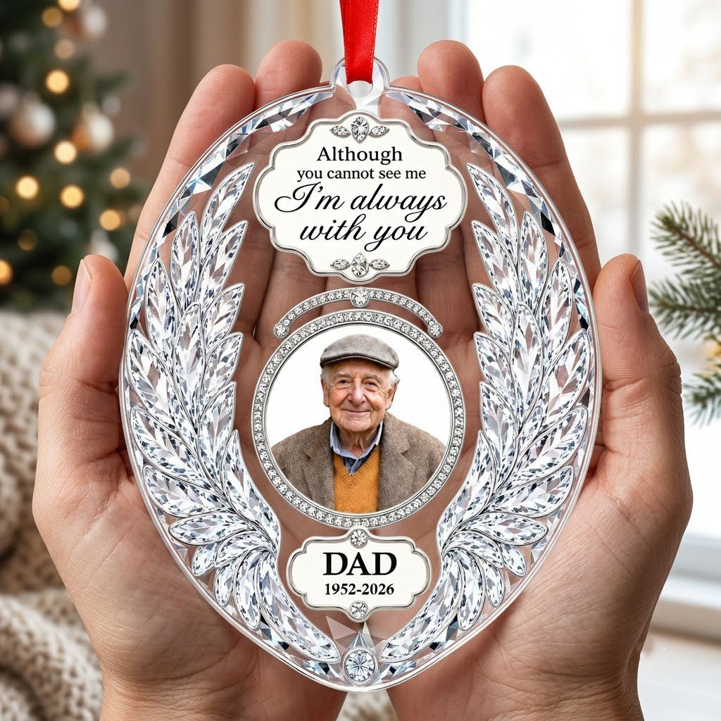 Personalized Crystal Angel Wings Oval Photo Memorial Acrylic Ornament