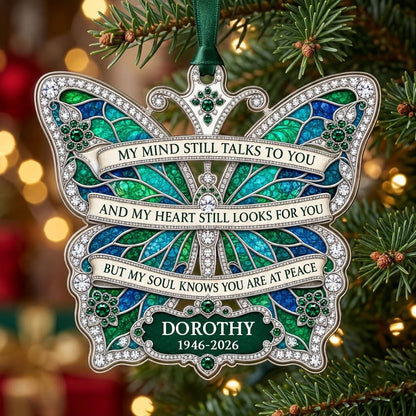 Personalized Emerald Jeweled Butterfly Memorial Acrylic Ornament