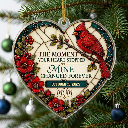 Personalized Red Cardinal Heart Plaque Memorial Acrylic Ornament