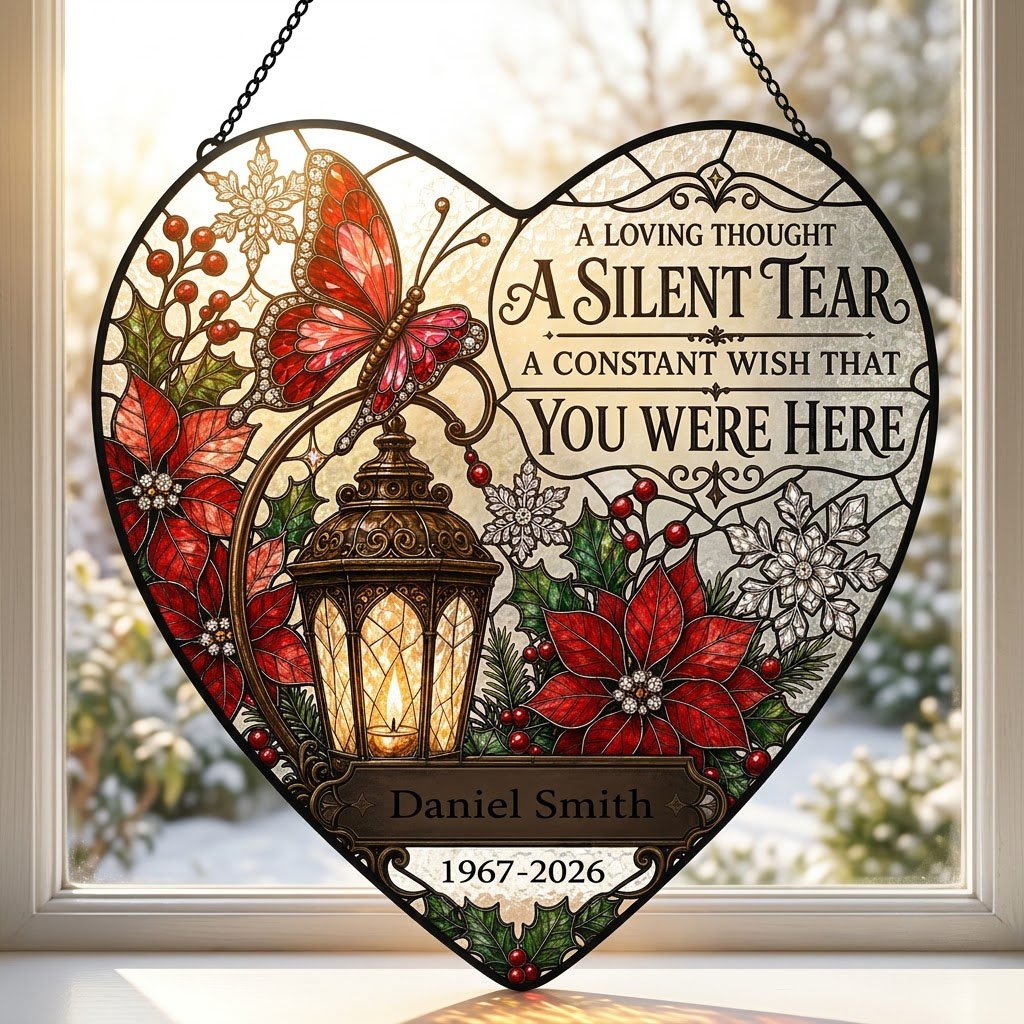 Personalized Red Butterfly Glowing Lantern A Silent Tear Memorial Heart Stained Glass Suncatcher