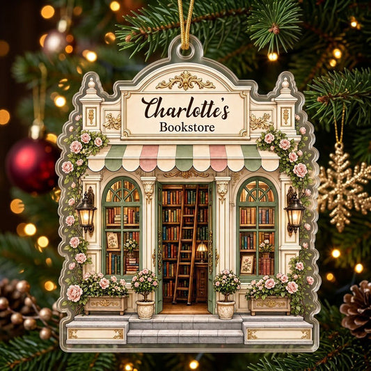 Personalized Bookstore Acrylic Ornament, Custom Book Lover Christmas Keepsake