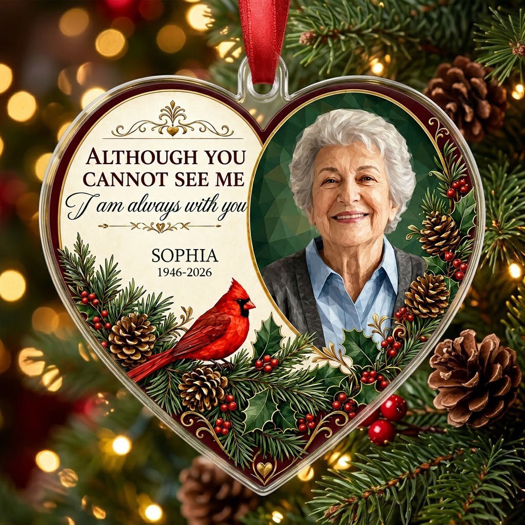 Personalized Cardinal Heart Photo Memorial Acrylic Ornament