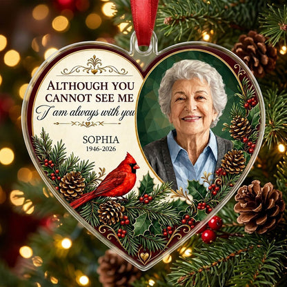 Personalized Cardinal Heart Photo Memorial Acrylic Ornament