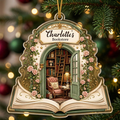 Personalized Pop-Up Book Library Acrylic Ornament, Custom Book Lover Keepsake