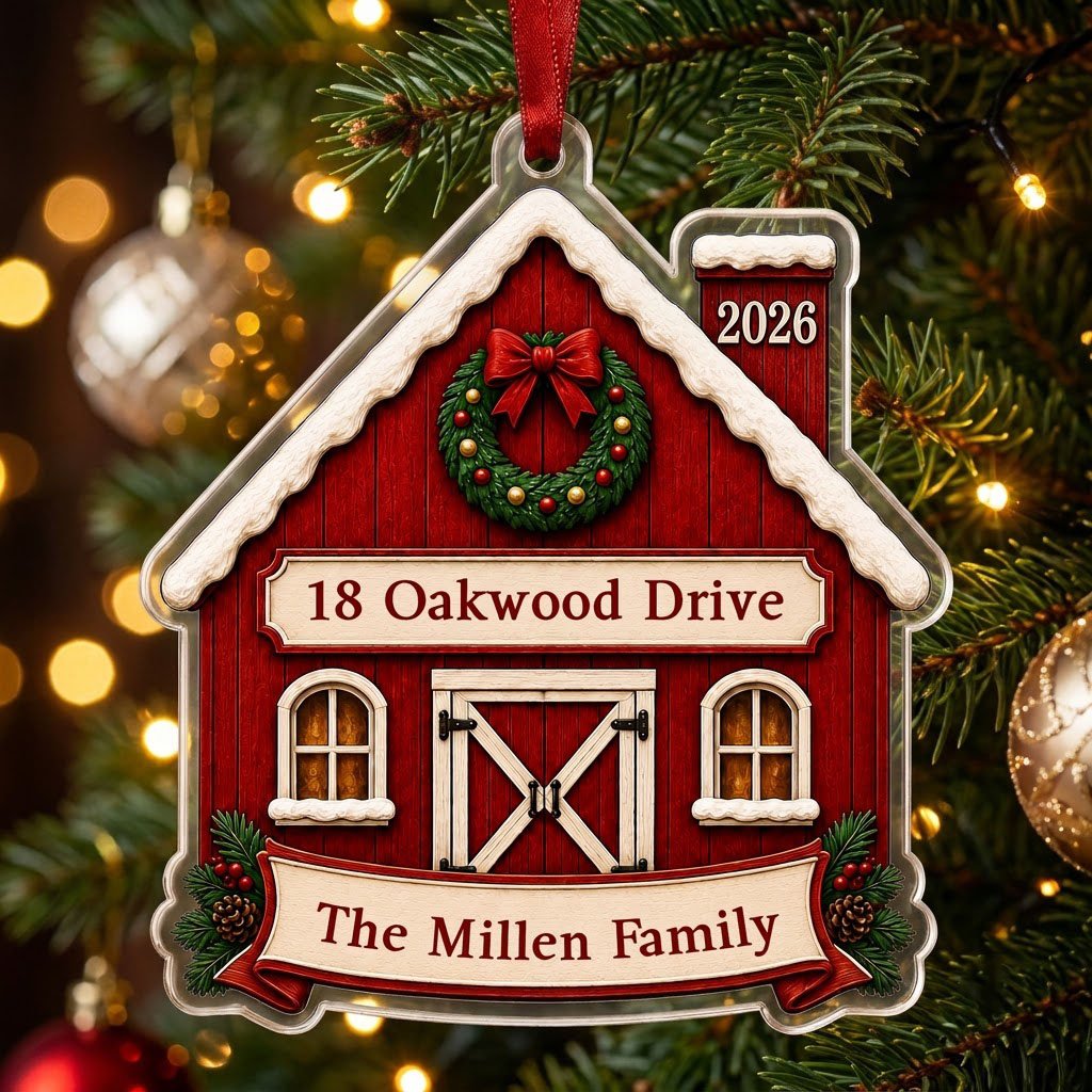 Personalized Rustic Red Barn New Home Acrylic Ornament
