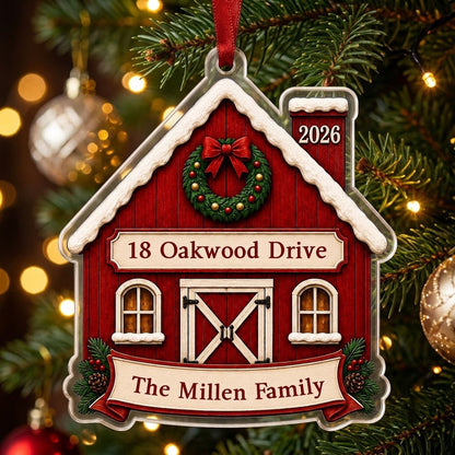 Personalized Rustic Red Barn New Home Acrylic Ornament