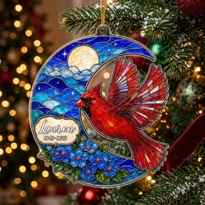 Personalized Red Cardinal Crescent Moon Memorial Acrylic Ornament