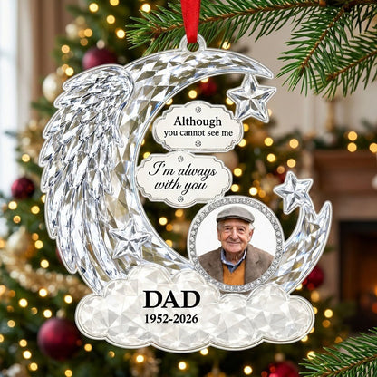 Personalized Crystal Angel Wing Crescent Moon Photo Memorial Acrylic Ornament