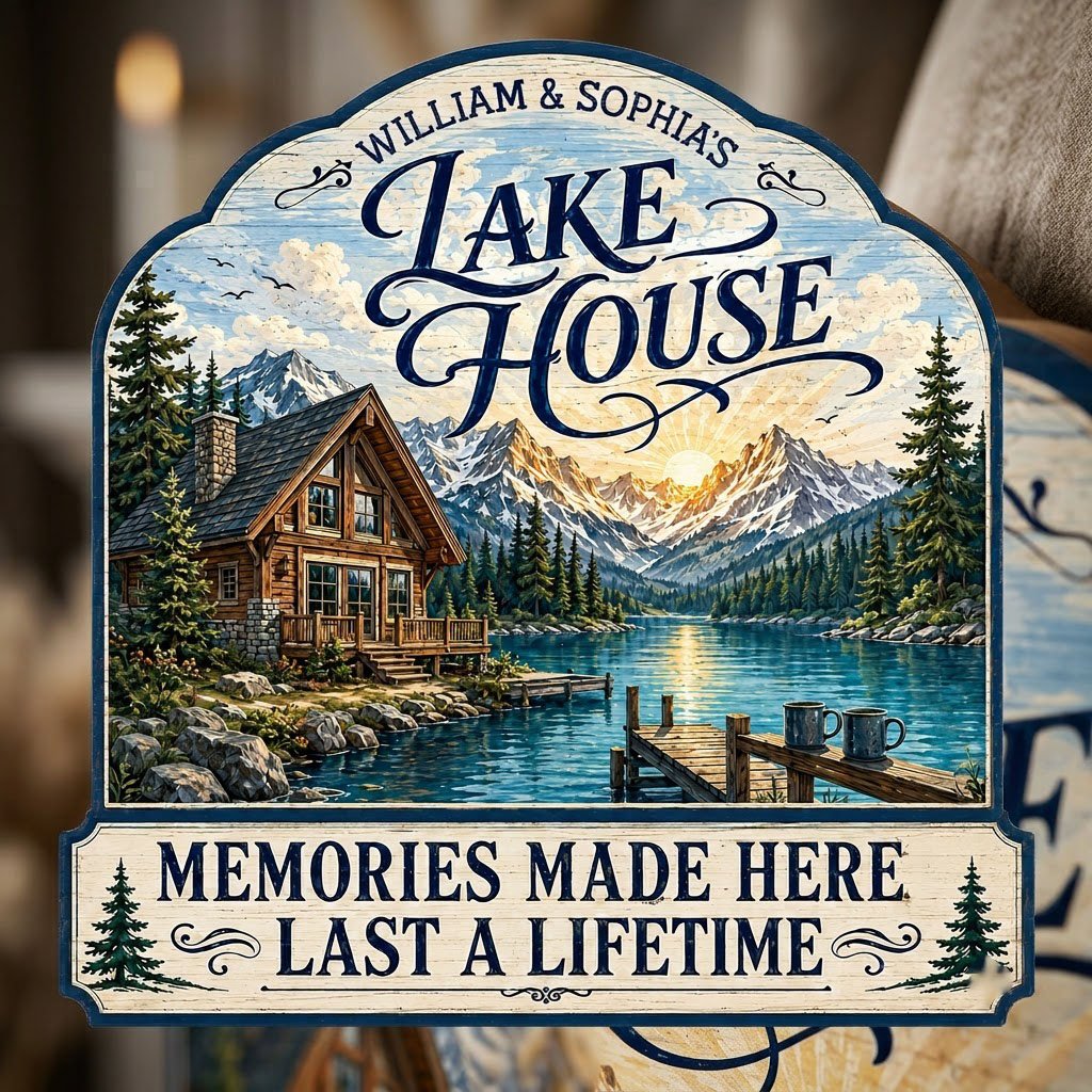 Personalized Lake Cabin Memories Wooden Hanging Sign