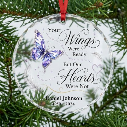 Personalized Butterfly Memorial Your Wings Were Ready Crystal Heart Glass Ornament