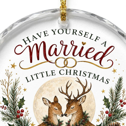 Personalized Have Yourself A Married Little Christmas Deer Round Glass Ornament