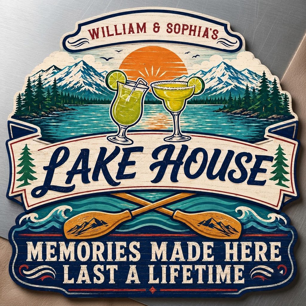 Personalized Lake House Cocktail Memories Wooden Hanging Sign