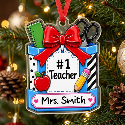 Personalized #1 Teacher Pencil Holder Acrylic Ornament, Custom School Appreciation Keepsake