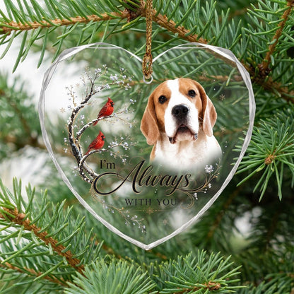 Personalized Dog Memorial Photo I'm Always With You Red Cardinals Heart Glass Ornament