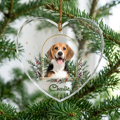 Personalized Dog Photo Holiday Arch Heart Glass Ornament